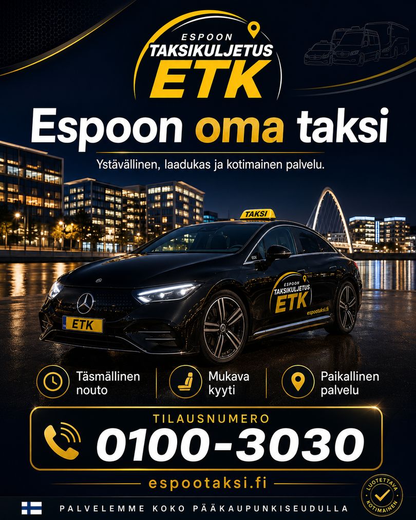 Taksi Espoo – tilaa numerosta 0100 3030
